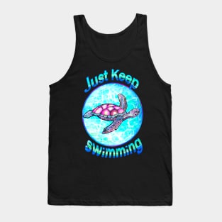 Motivational inspirational Turtle in blue circle , blue turtle sparkly magical beautiful sea creature sea turtle Tank Top